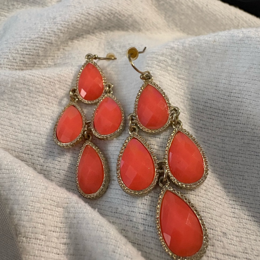 Elegant Gold and Coral Teardrop Earrings